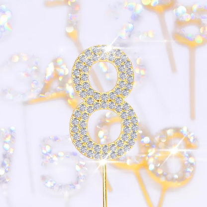 1Pc Glitter Alloy Rhinestone Number Cake Toppers Baby Shower Birthday Decoration Wedding Gold Silver Digital Cakes Dessert Decor