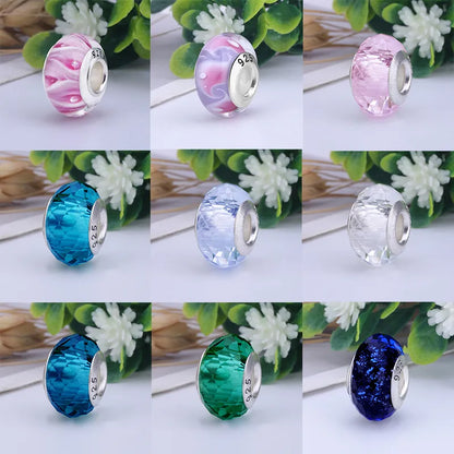 New European Colorful Lampwork Glass Bead Murano Plastic Aolly Charm Fit Pandora Bracelet Bangle Women Girl DIY Jewelry Dropship