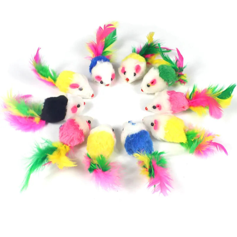 Soft Fleece False Mouse Cat Toys Colorful Feather Funny Playing Toys For Cats Kitten Interactive Ball Cat Toy Catnip