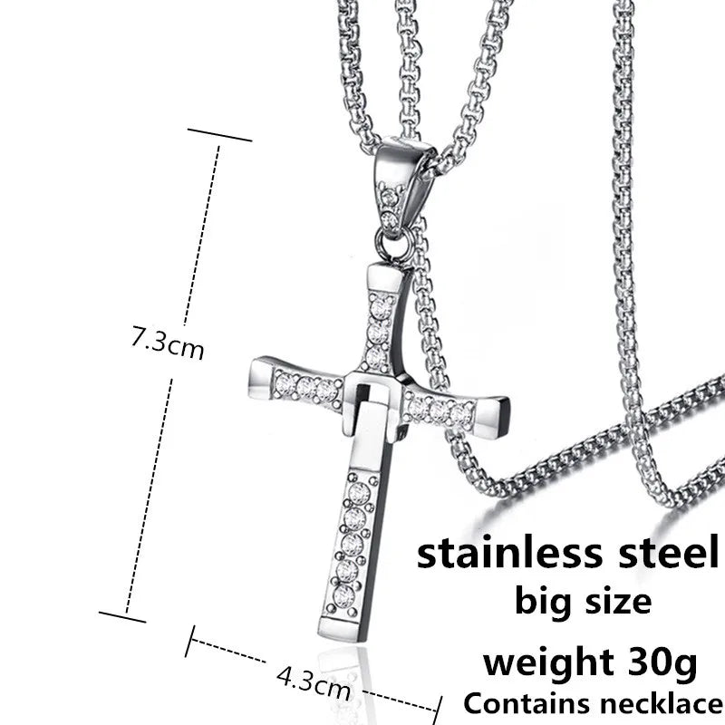 Hot Sell The Movie Fast and Furious Pendant Dominic Toretto Cross Men's Necklace Pendants For Men Jewelry Crystal Necklace Gift