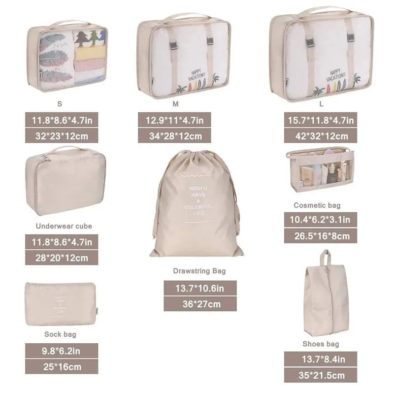 Sacs de rangement de bagages de grande capacité, 8 pièces/ensemble, pour emballer des vêtements, sous-vêtements, cosmétiques, sac de rangement de voyage, pochette de toilette