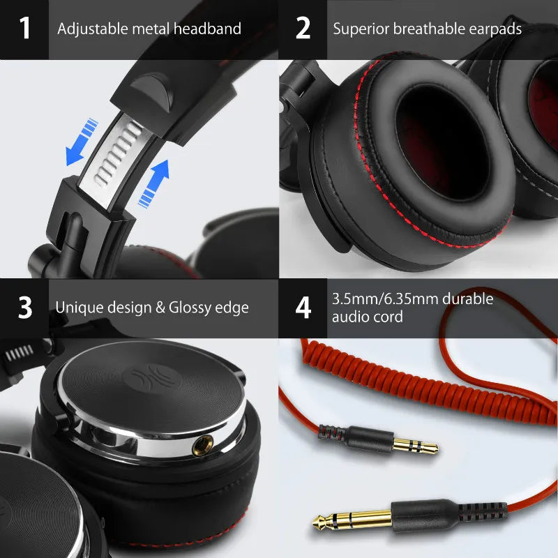 Trådbundna Professional Studio Pro DJ-hörlurar med mikrofon över örat HiFi-monitor Musikheadset hörlurar för telefon PC