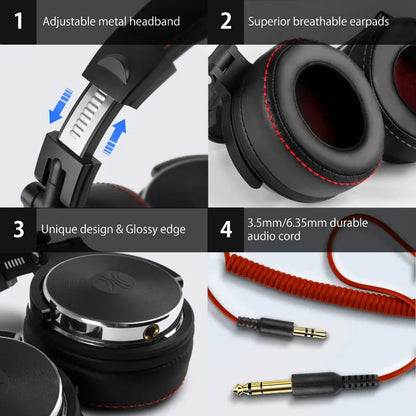 Wired Professional Studio Pro DJ Headphones With Microphone Over Ear HiFi Monitor Music Headset Earphone For Phone PC