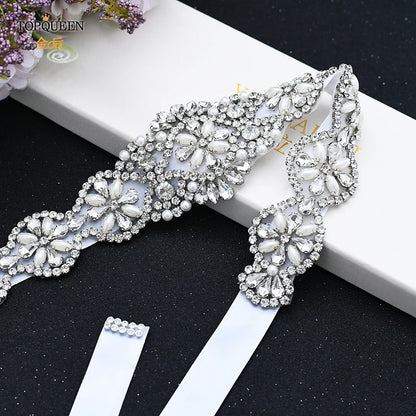 Bridal Belts Bling Wedding Women Jewelry Silver Rhinestone Pearl Crystal Sparkly Party Formal Dress Diamond Sash