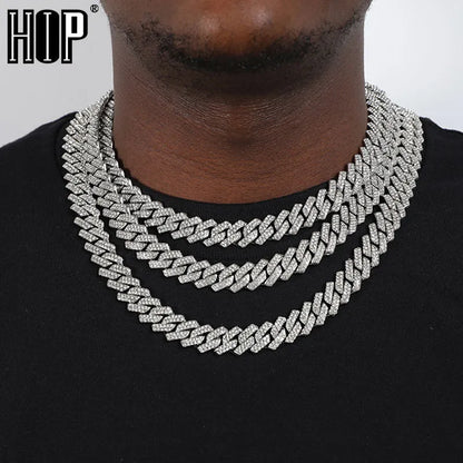 Hip Hop AAA Bling 13.5MM Prong Cuban Chain 2 Row Iced Out Men's Necklace Rhinestone Zircon Paved Necklaces For Men Women Jewelry