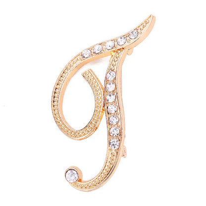 Women Men A-Z Letter Brooch Rhinestones Crystal Silver Color English Alphabet Metal Pins Cute Jewelry Accessories