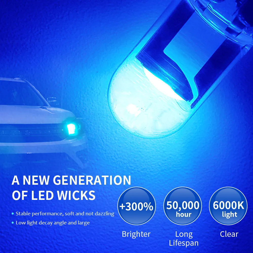 10X nouveau W5W LED Canbus T10 lumières de voiture COB verre pièces intérieures ampoules 6000K blanc Auto plaque d'immatriculation lampe dôme lire lumière 12V 24V