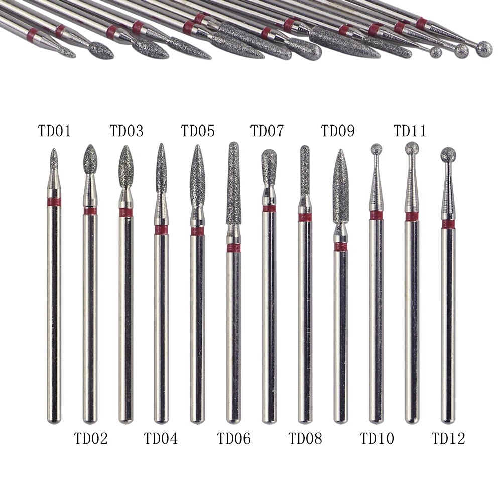 12 shapes Diamond Nail Drill Milling Nail Drill Bits Cuticle Cutter for Manicure Nail Files Electric Milling Burr Grinder TD1-12