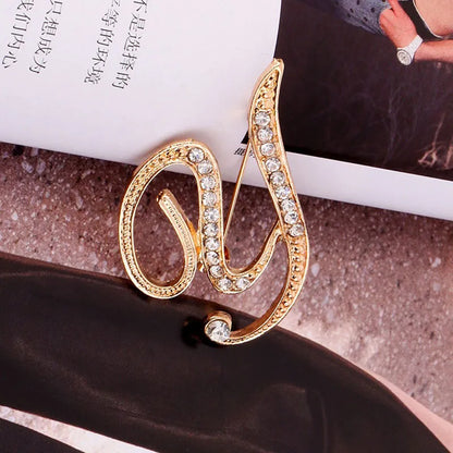 Women Men A-Z Letter Brooch Rhinestones Crystal Silver Color English Alphabet Metal Pins Cute Jewelry Accessories