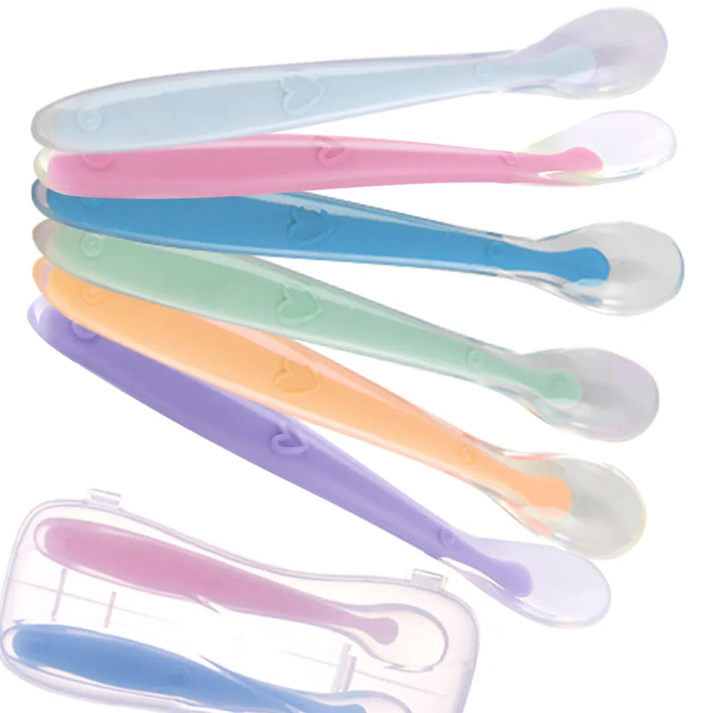 Cuillère souple en Silicone pour bébé, cuillères d'alimentation d'entraînement pour enfants et nourrissons, détection de la température