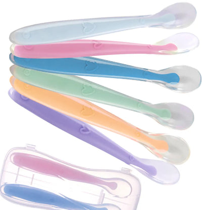 Cuillère souple en Silicone pour bébé, cuillères d'alimentation d'entraînement pour enfants et nourrissons, détection de la température