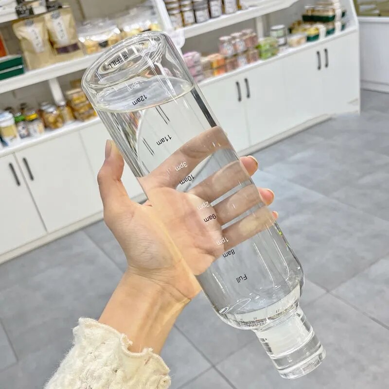 Bouteille d'eau en verre de grande capacité de 750ml, avec couvercle avec marqueur de temps, pour boisson, jus de lait Transparent, tasse Simple, cadeau d'anniversaire