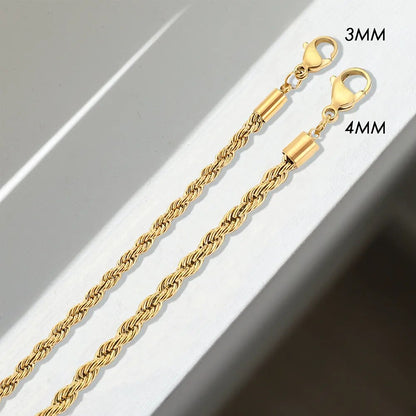 eManco Twisted  Rope Chian Bracelet for Woman Hip Hop Punk 4MM Gold Color Stainless Steel Gold Color Necklace Fashion Jewelry