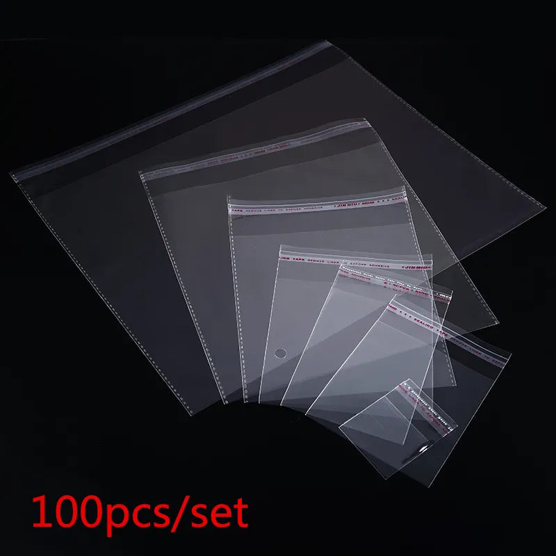 100pcs Multiple Size Clear Self-adhesive Cello Cellophane Bag Self Sealing Small Plastic Bags For Candy Packing Resealable Bags