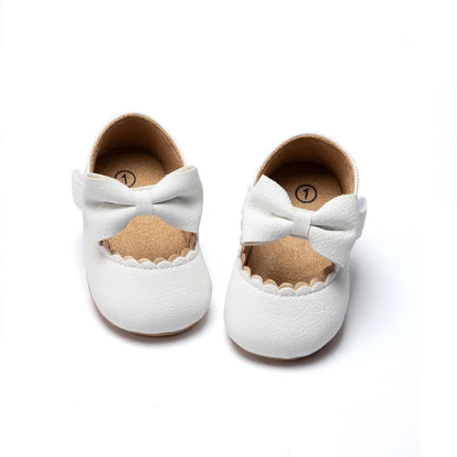 Baby Casual Shoes Infant Toddler Bowknot Non-slip Rubber Soft-Sole Flat PU First Walker Newborn Bow Decor Mary Janes