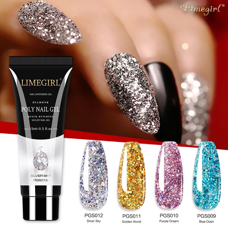 15ml Poly Nail Gel Glitter Building Nail Gel For Manicure Nail Art Design Luminous Polygels Extension Nail Gel For Nail