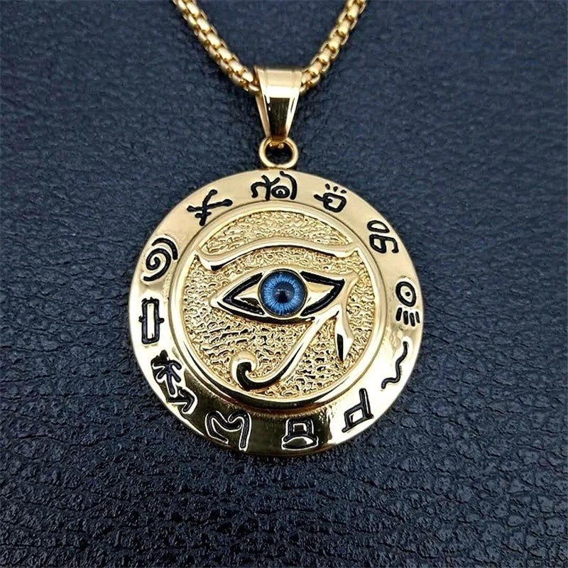 Oeil d'Horus motif Rune musulmane pendentif rond collier homme collier pendentif coulissant collier en métal amulette accessoire bijoux