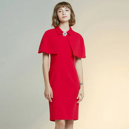 women's new style dress solid Cape slim dress short sleeve red Dress female sheath dresses