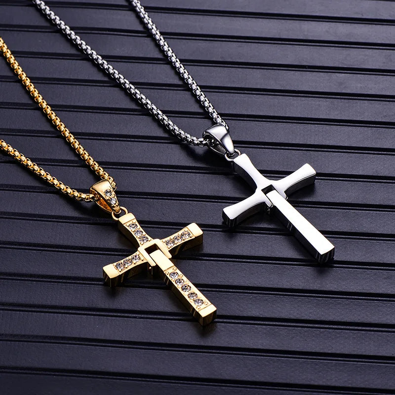 Hot Sell The Movie Fast and Furious Pendant Dominic Toretto Cross Men's Necklace Pendants For Men Jewelry Crystal Necklace Gift