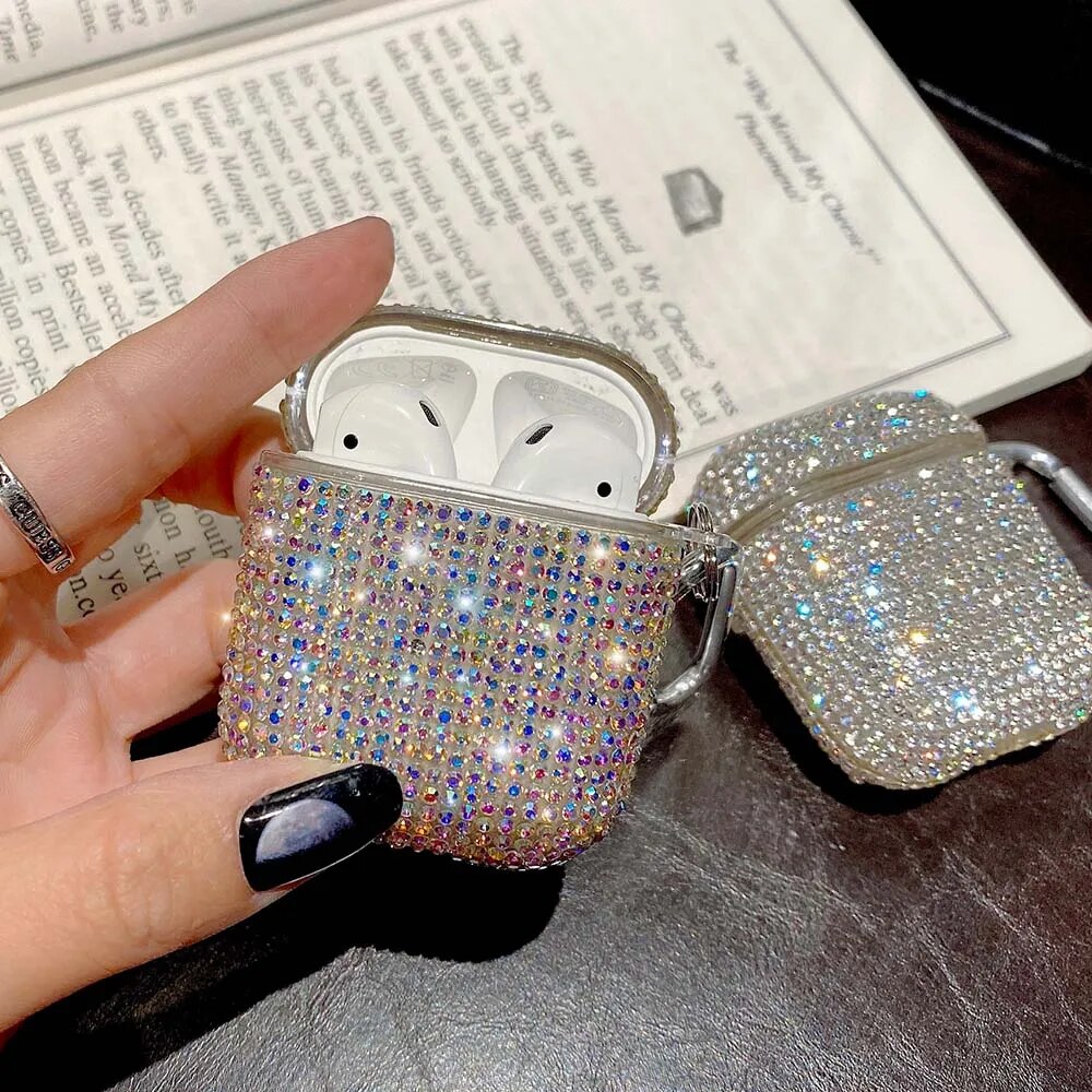 Lyx 3D Söt Bling Diamonds Trådlös Bluetooth-hörlurstillbehör Hårt fodral för Apple Airpods 2 1 Skyddsladdningsväska