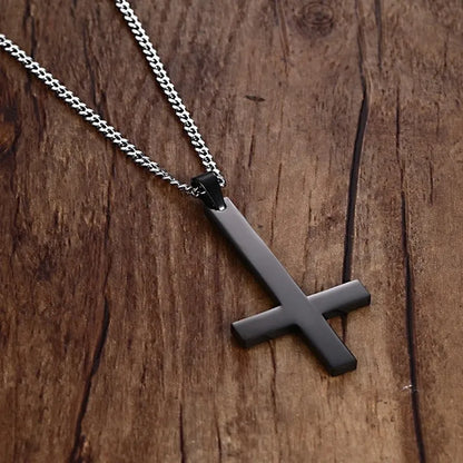 Hane svart St Peter's Inverted Cross hänge halsband för män rostfritt stål