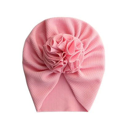 Cute Flower Baby Girl Indian Hat Solid Color Newborn Infant Cap Beanies Headwrap Kids Hat Turban Bonnet