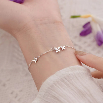 VENTFILLE 925 Sterling Silver Diamond-Studded Butterfly Bracelet Women's Fashion Temperament Flower Adjustable Bracelet