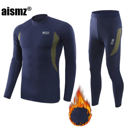 Aismz winter Top quality New thermal underwear men compression fleece sweat quick drying thermo underwear sets men clothing