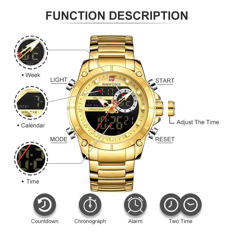 Luxury Original Sports Wrist Watch For Men Quartz Steel Waterproof Digital Fashion Watches Male Relogio Masculino