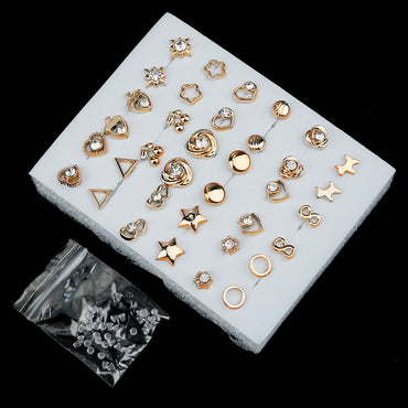 18/36Pairs Women Acrylic Crystal Small Stud Earrings Set Girl Child Heart Star Animal Moon Crown Plastic Earring Brincos Jewelry