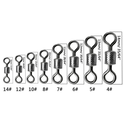 Pivot de pêche 50 à 100 pièces/boîte, tailles 4/0 #-14 #, connecteur solide, roulement à billes, pivot de pêche à pression, roulement de perles en acier inoxydable