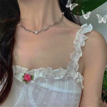 Collier ras du cou irrégulier couleur argent pour femmes, chaîne de clavicule en cristal, cœur d'amour, vente en gros de bijoux