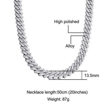 Hip Hop AAA Bling 13.5MM Prong Cuban Chain 2 Row Iced Out Men's Necklace Rhinestone Zircon Paved Necklaces For Men Women Jewelry