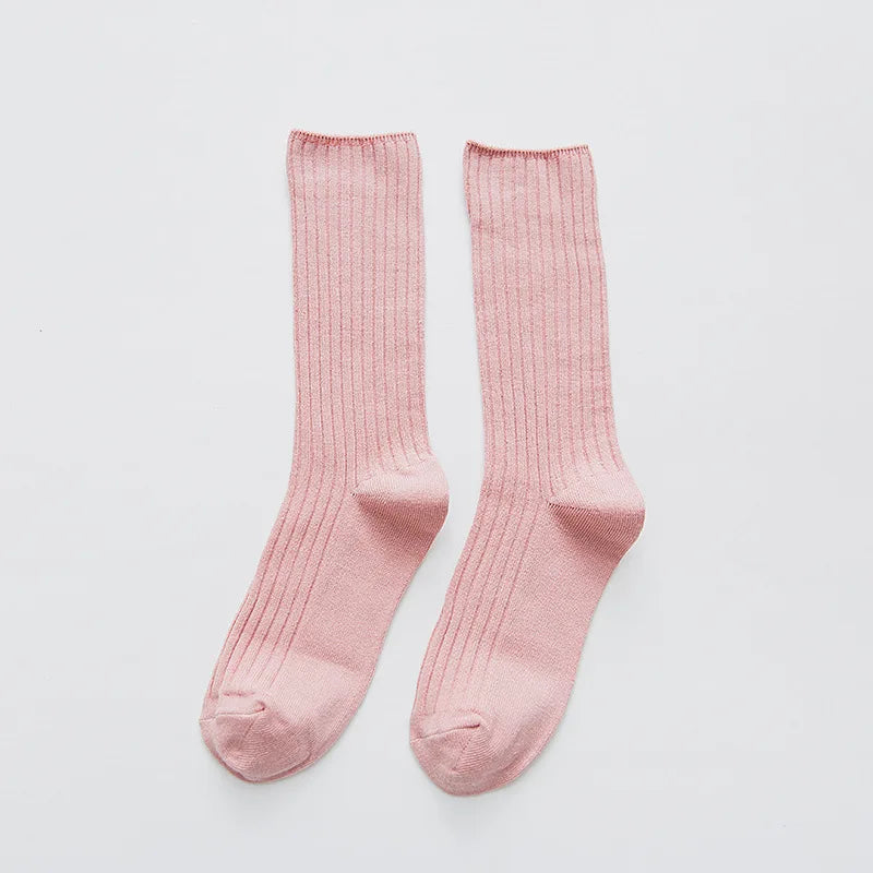 1 paire de chaussettes rétro en coton pour femmes, amples, tricot, couleur unie, longues, noires, roses, coréennes, japonaises, pour filles, automne hiver