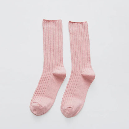 1 paire de chaussettes rétro en coton pour femmes, amples, tricot, couleur unie, longues, noires, roses, coréennes, japonaises, pour filles, automne hiver