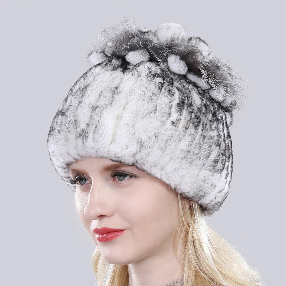 Winter Quality Real Fur Hat Natural Warm Rex Rabbit Fur Cap Lady Warm Knitted 100% Genuine Rex Rabbit Fur Hats