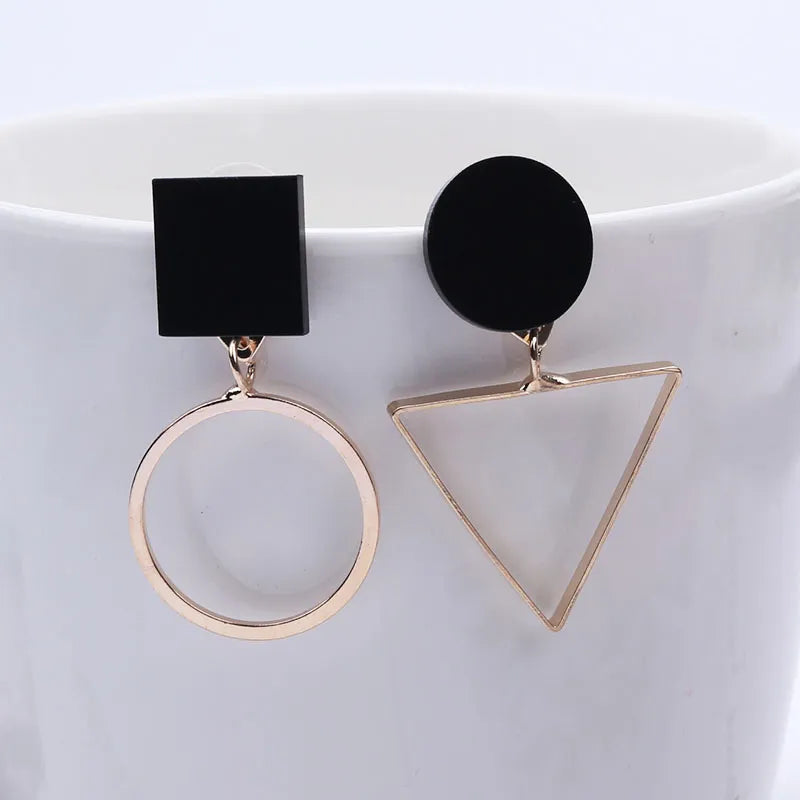 Svarta hängande långa örhängen för kvinnor Triangel Square Statement Drop Earrings boucle oreille femme Modesmycken