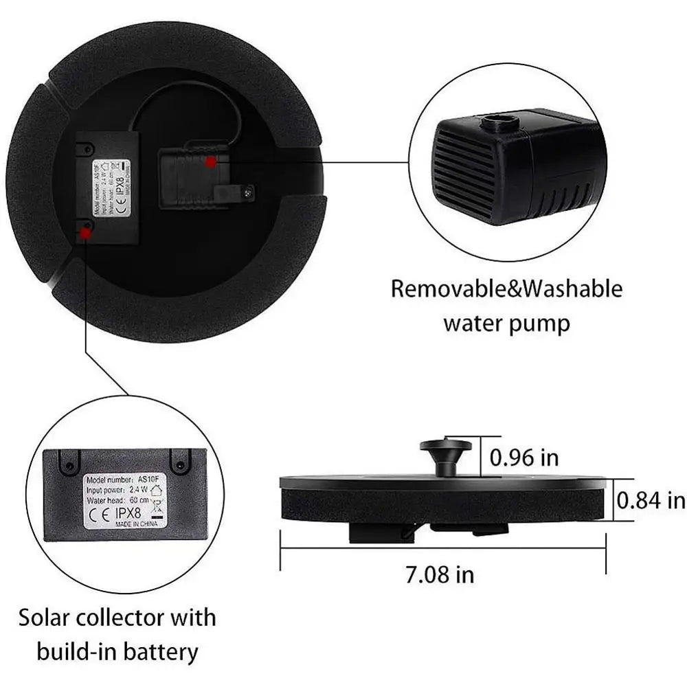 Solar Floating Water Fountain Bird Bath Fountain Pump Pond Decoration Solar Powered fountain Water Pump for Garden and Patio