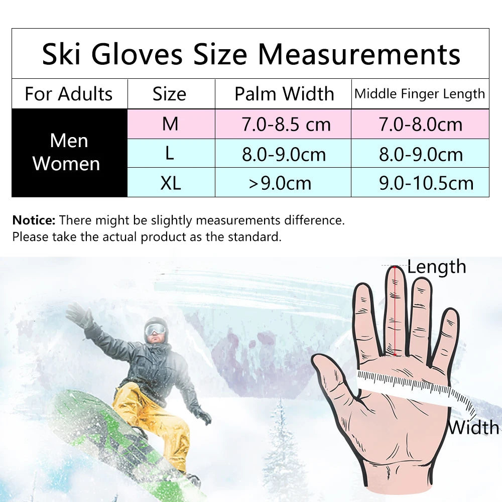 Ski Gloves Waterproof Gloves with Touchscreen Function Thermal Snowboard Gloves Warm Motorcycle Snow Gloves Men Women