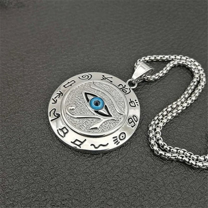 Oeil d'Horus motif Rune musulmane pendentif rond collier homme collier pendentif coulissant collier en métal amulette accessoire bijoux