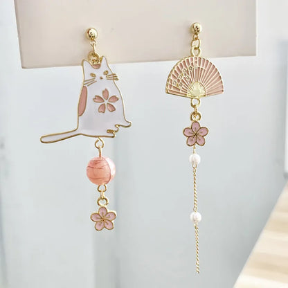 Style Flower Cute Animal Dangle Earrings For Women Moon Stars Kitten Rabbit Balloon Asymmetric Earring Party Jewelry Gift