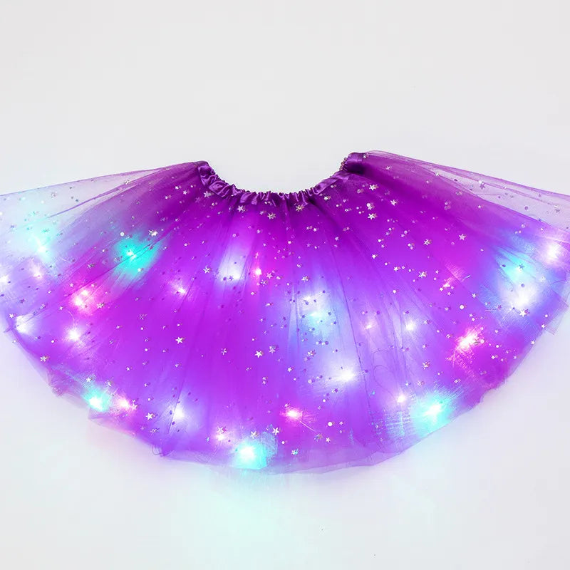 LED lumière rougeoyante femmes Tulle étoile jupe courte Tutu Mini jupe adulte fantaisie Ballet Dancewear Costume de fête robe de bal Mini jupe