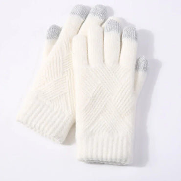 Female Winter Warm Knitted Full Finger Gloves Men Solid Woolen Touch Screen Mittens Women Thick Warm Cycling Driving Gloves