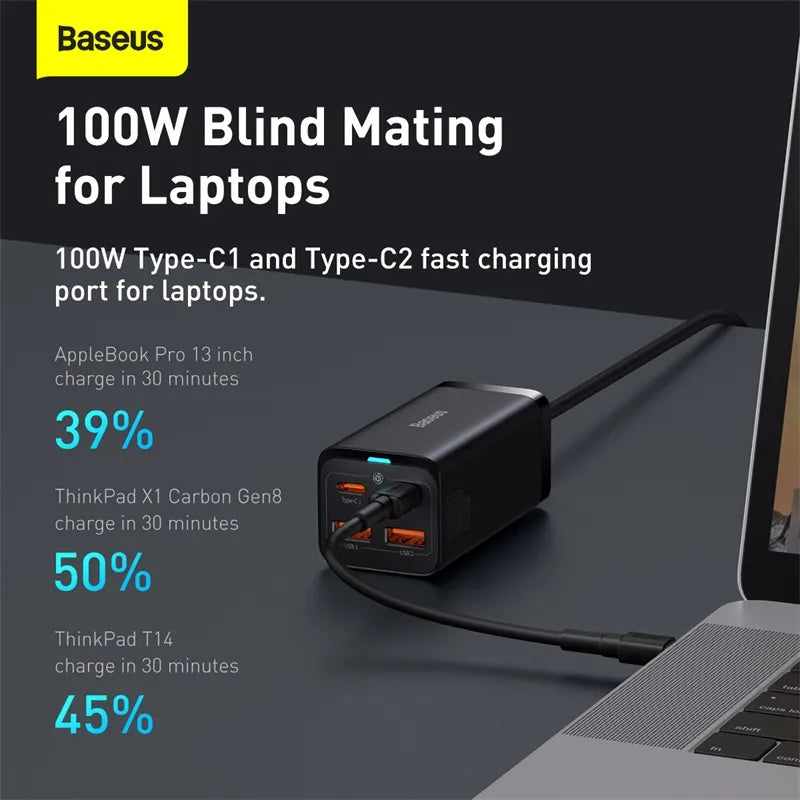 Baseus GaN 100W 65W chargeur de bureau Charge rapide 4.0 QC 3.0 PD USB-C Type C USB Charge rapide pour MacBook Samsung iPhone ordinateur portable