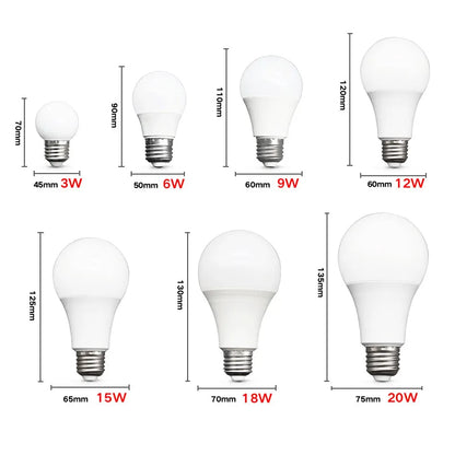 10 pièces LED ampoule lampes E27 AC220V 240V ampoule puissance réelle 20W 18W 15W 12W 9W 5W 3W Lampada salon maison LED Bombilla