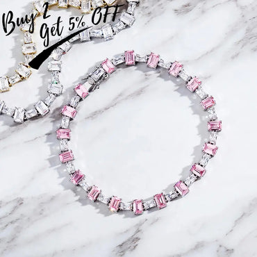 New 6MM Pink Baguette Tennis Chain Bracelet Iced Out Cubic Zirconia Hip Hop Fashion Jewelry Gift Women's Bracelet