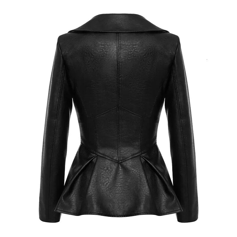 Biker Style Patchwork Irregular Jacket Women Lapel Collar Long Sleeve High Wait Tunic Female Coat