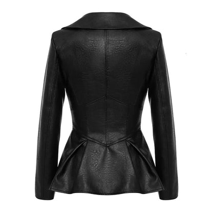 Biker Style Patchwork Irregular Jacket Women Lapel Collar Long Sleeve High Wait Tunic Female Coat