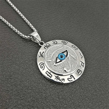 Eye of Horus Muslim Rune Pattern Round Pendant Necklace Men's Necklace Sliding Pendant Metal Necklace Amulet Accessory Jewelry