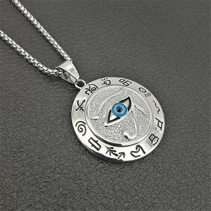 Oeil d'Horus motif Rune musulmane pendentif rond collier homme collier pendentif coulissant collier en métal amulette accessoire bijoux